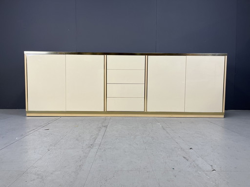 Beige Lacquered Credenza In The Manner Of Jean Claude Mahey, 1970S