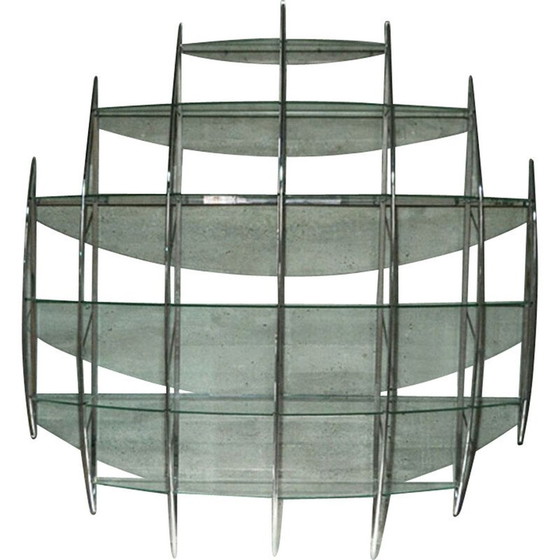 Image 1 of Vintage curved steel and glass wall bookcase by Manfredo Massironi for Nikol International, 1970