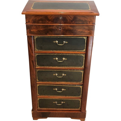 Mahogany and leather Notary furniture. French work. Louis-Philippe Period. Circa 1950