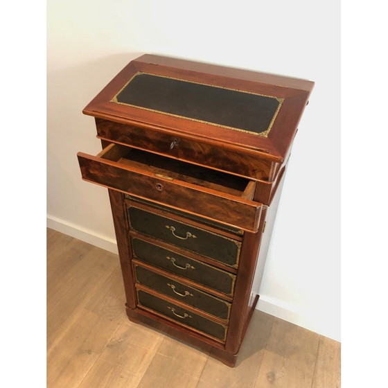 Image 1 of Mahogany and leather Notary furniture. French work. Louis-Philippe Period. Circa 1950