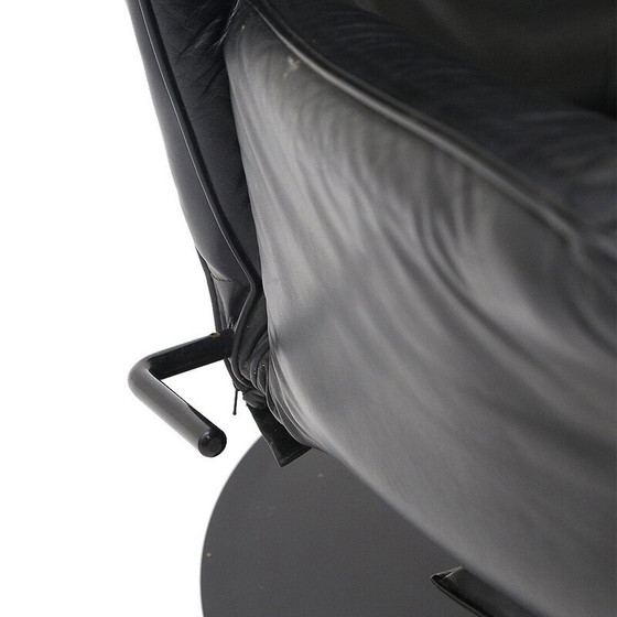 Image 1 of Pair of vintage reclining armchairs in metal and black leather, Italy 1970