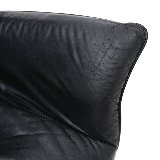 Image 1 of Pair of vintage reclining armchairs in metal and black leather, Italy 1970