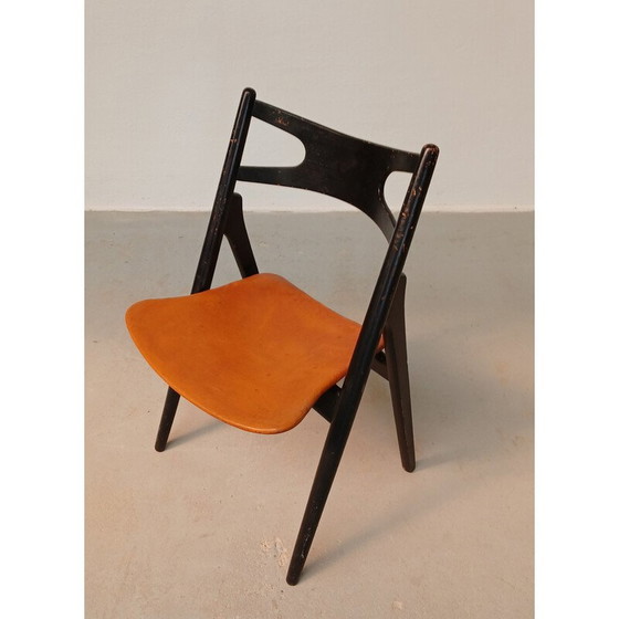 Image 1 of Sedia vintage in pelle Sawbuck di Hans Wegner per Carl Hansen et Fils, 1950