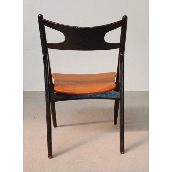 Image 1 of Sedia vintage in pelle Sawbuck di Hans Wegner per Carl Hansen et Fils, 1950
