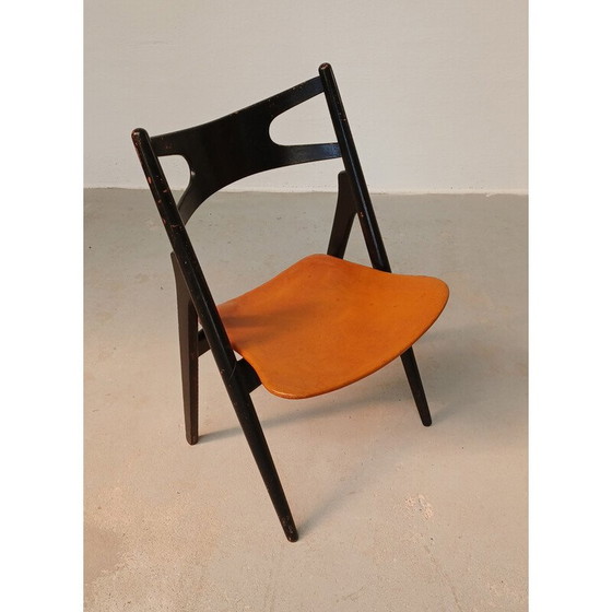 Image 1 of Sedia vintage in pelle Sawbuck di Hans Wegner per Carl Hansen et Fils, 1950
