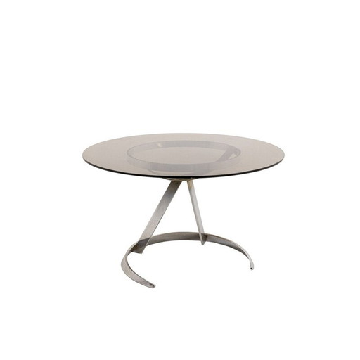 Vintage round metal and glass table, 1970s