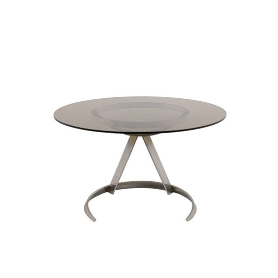 Image 1 of Vintage round metal and glass table, 1970s