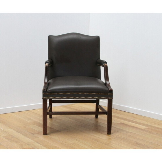 Image 1 of Pair of vintage armchairs in dark wood and dark brown leather