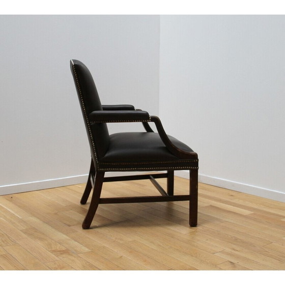 Image 1 of Pair of vintage armchairs in dark wood and dark brown leather