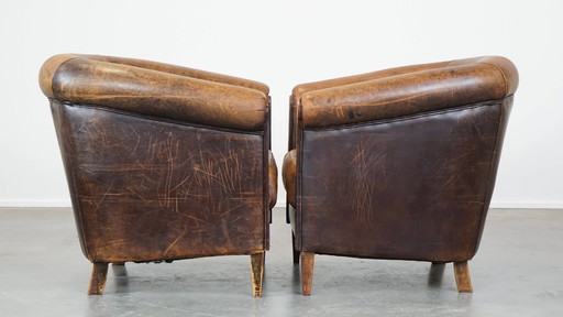 2 X Vintage Sheep Leather Club Armchair