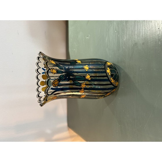 Image 1 of Vintage Art Deco vase with blue and yellow flowers