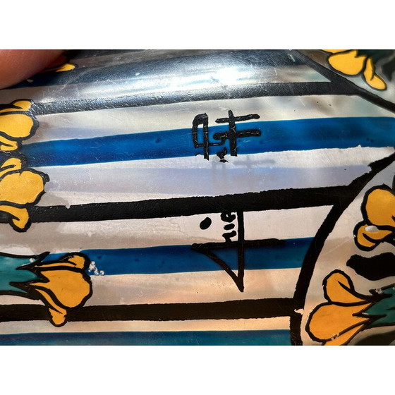 Image 1 of Vintage Art Deco vase with blue and yellow flowers