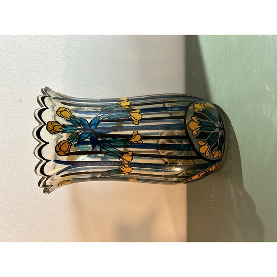 Image 1 of Vintage Art Deco vase with blue and yellow flowers