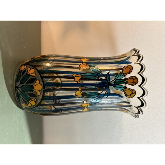 Image 1 of Vintage Art Deco vase with blue and yellow flowers