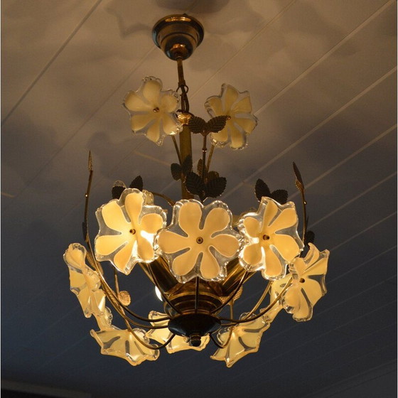 Image 1 of Lampadario vintage in ottone decorato, 1960