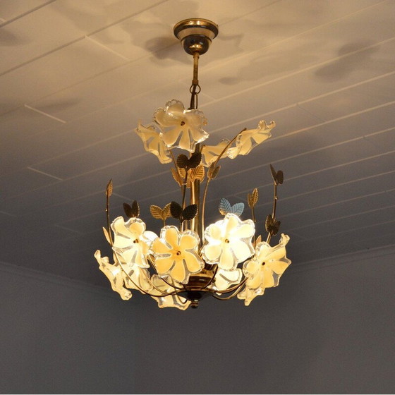 Image 1 of Lampadario vintage in ottone decorato, 1960