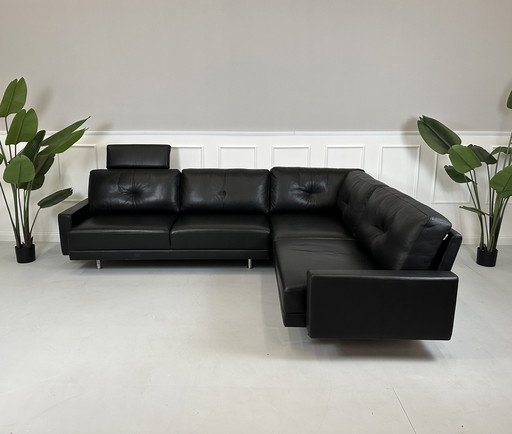 Brühl Sippold corner sofa leather sofa black thick leather couch