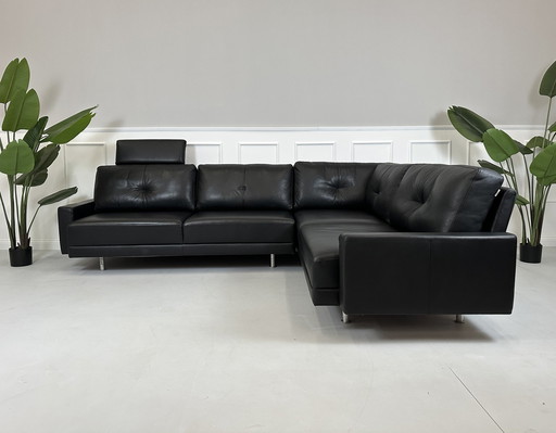 Brühl Sippold corner sofa leather sofa black thick leather couch