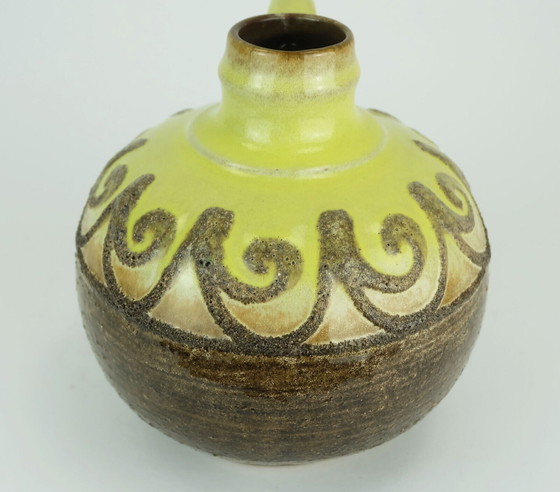 Image 1 of strehla gdr fat lava VASE jug brown lava glaze with yellow model 9017