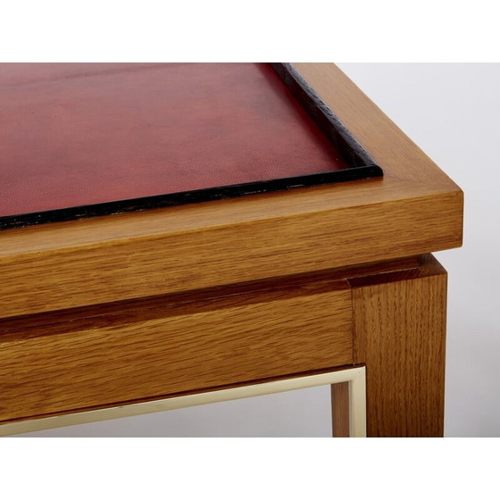 Image 1 of Vintage oakwood, brass and leather coffee table by Alberto Pinto, 1990s