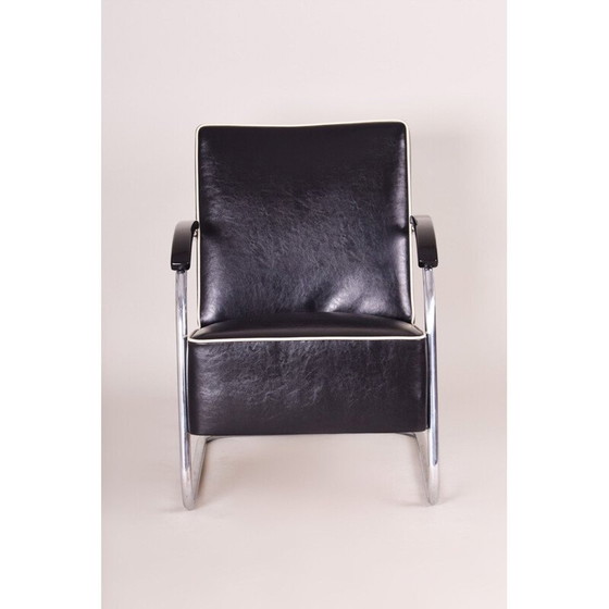 Image 1 of Vintage black leather armchair by Mucke Melder, 1930s