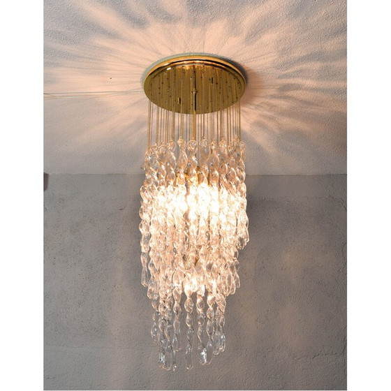 Image 1 of Lampadario vintage a cascata a spirale in vetro di Murano e ottone, Italia anni '70