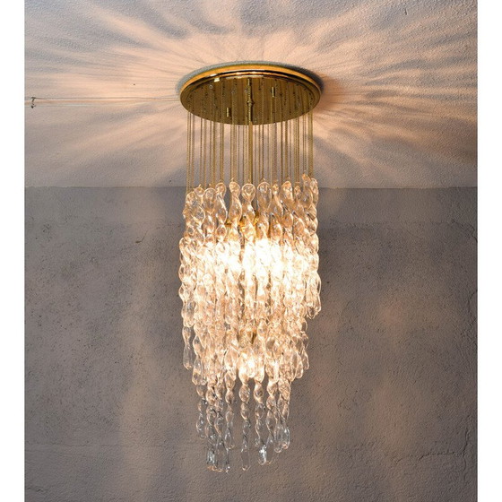 Image 1 of Lampadario vintage a cascata a spirale in vetro di Murano e ottone, Italia anni '70