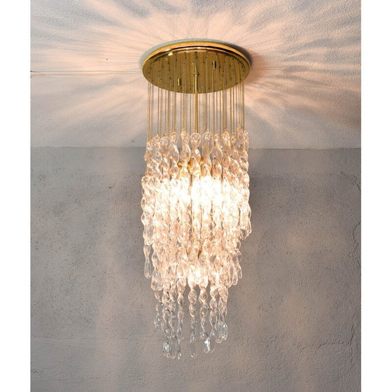 Image 1 of Lampadario vintage a cascata a spirale in vetro di Murano e ottone, Italia anni '70