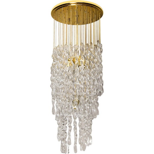 Vintage Murano Glass and brass spiral cascade chandelier, Italy 1970s