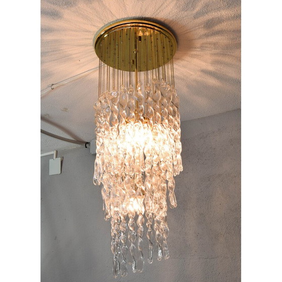 Image 1 of Lampadario vintage a cascata a spirale in vetro di Murano e ottone, Italia anni '70