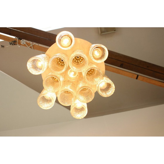 Image 1 of Lampada da soffitto vintage in vetro e metallo di Napako, Cecoslovacchia, anni '70