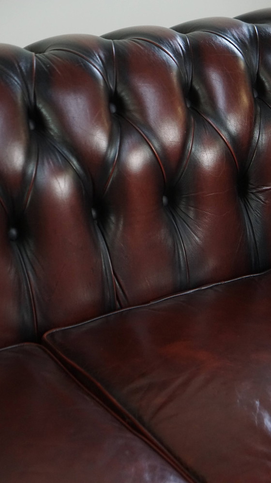 Image 1 of Dark Red Beef Leather Chesterfield Sofa