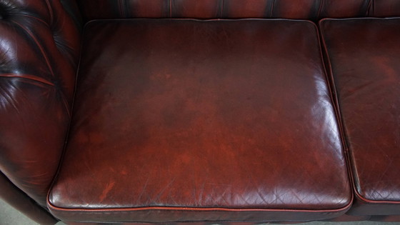 Image 1 of Dark Red Beef Leather Chesterfield Sofa