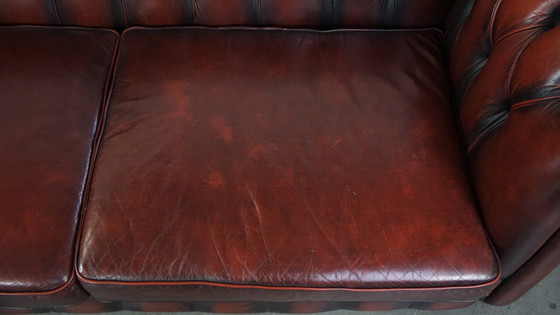 Image 1 of Dark Red Beef Leather Chesterfield Sofa