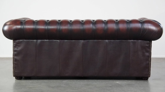 Image 1 of Dark Red Beef Leather Chesterfield Sofa