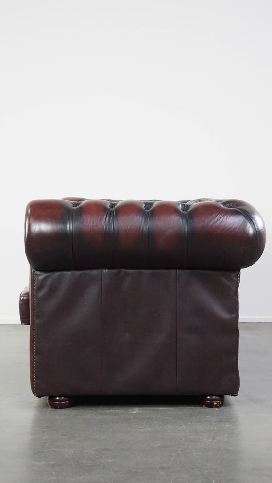 Image 1 of Dark Red Beef Leather Chesterfield Sofa