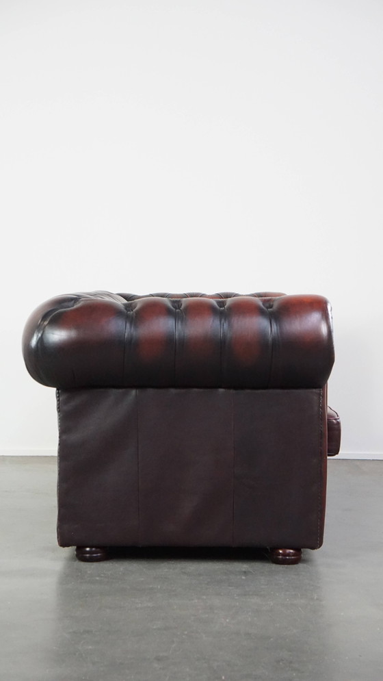 Image 1 of Dark Red Beef Leather Chesterfield Sofa