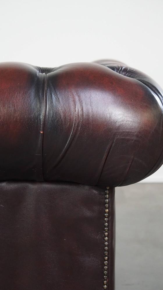 Image 1 of Dark Red Beef Leather Chesterfield Sofa