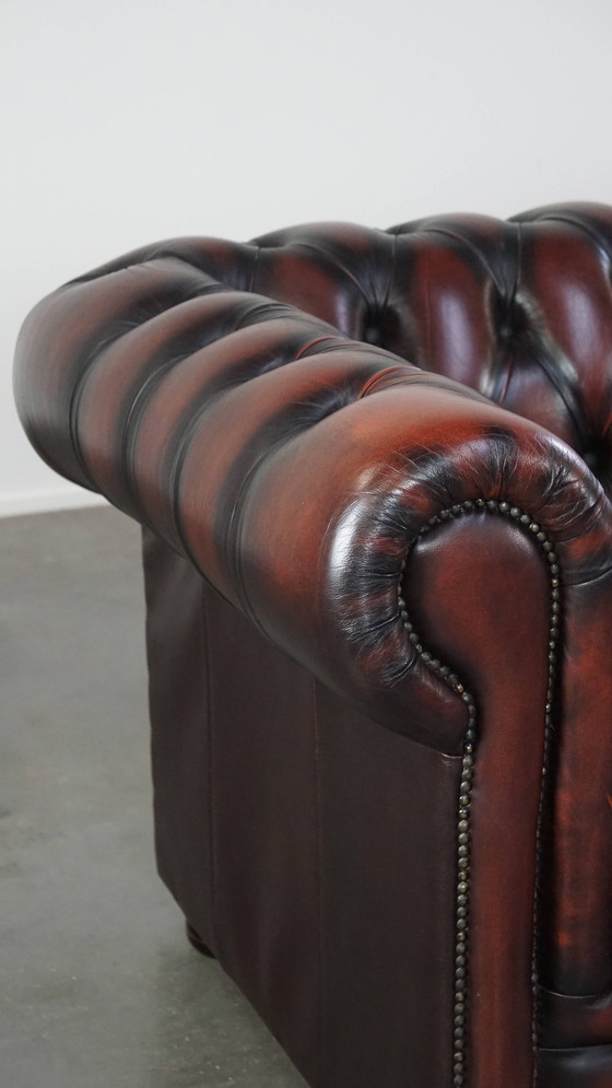 Image 1 of Dark Red Beef Leather Chesterfield Sofa