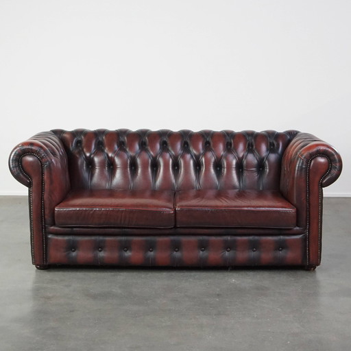 Dark Red Beef Leather Chesterfield Sofa