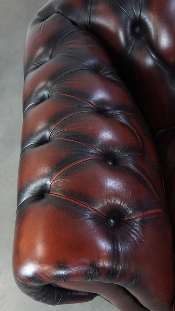 Image 1 of Dark Red Beef Leather Chesterfield Sofa