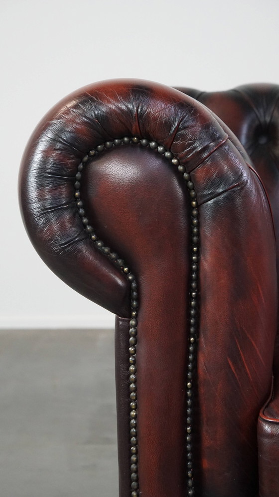 Image 1 of Dark Red Beef Leather Chesterfield Sofa