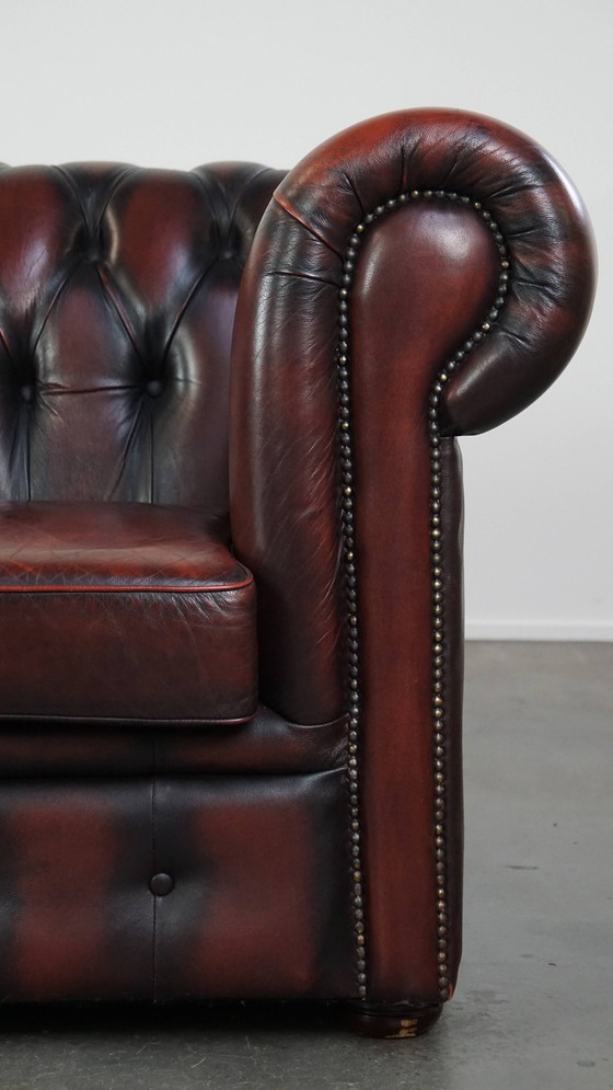 Image 1 of Dark Red Beef Leather Chesterfield Sofa