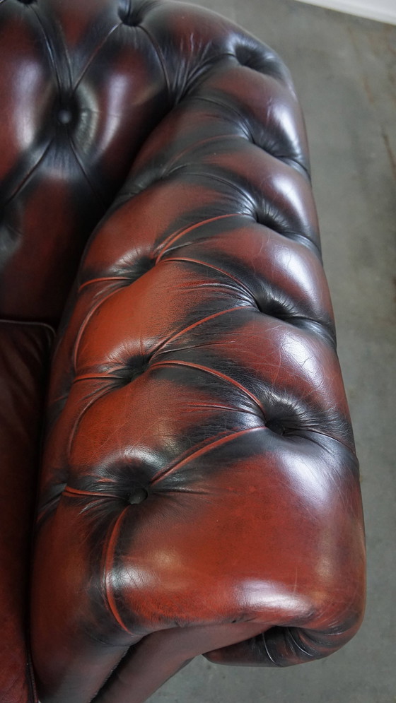 Image 1 of Dark Red Beef Leather Chesterfield Sofa