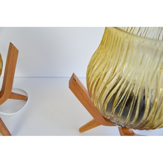 Image 1 of Pair of vintage glass and wood table lamps by Dřevo Humpolec, 1970