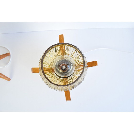 Image 1 of Pair of vintage glass and wood table lamps by Dřevo Humpolec, 1970