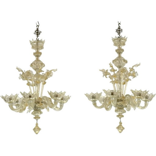 Pair of vintage Murano glass chandeliers, Italy 1950