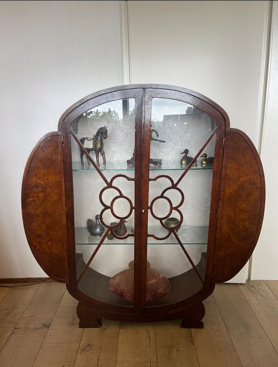 Image 1 of Art Deco Walnut Display Cabinet