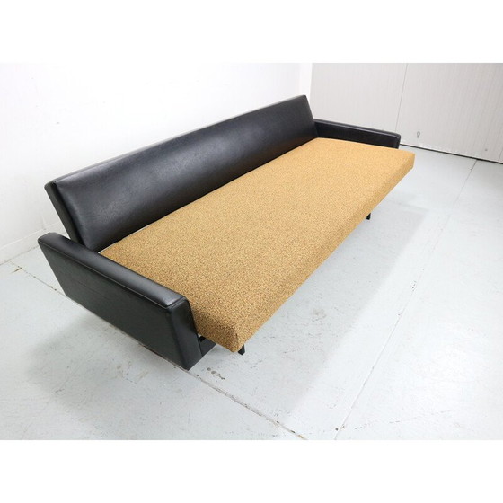 Image 1 of Vintage black fabric and faux leather sofa bed by Rob Parry for Gelderland, 1970