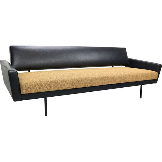 Image 1 of Vintage black fabric and faux leather sofa bed by Rob Parry for Gelderland, 1970